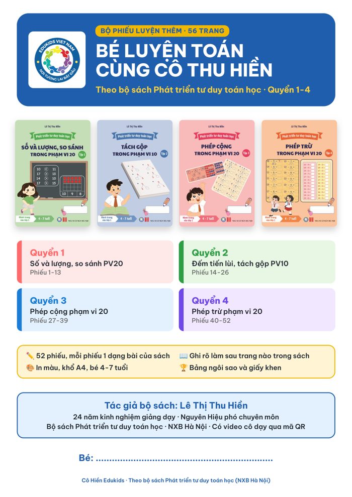 Bìa bộ phiếu Bé luyện Toán cùng cô Thu Hiền