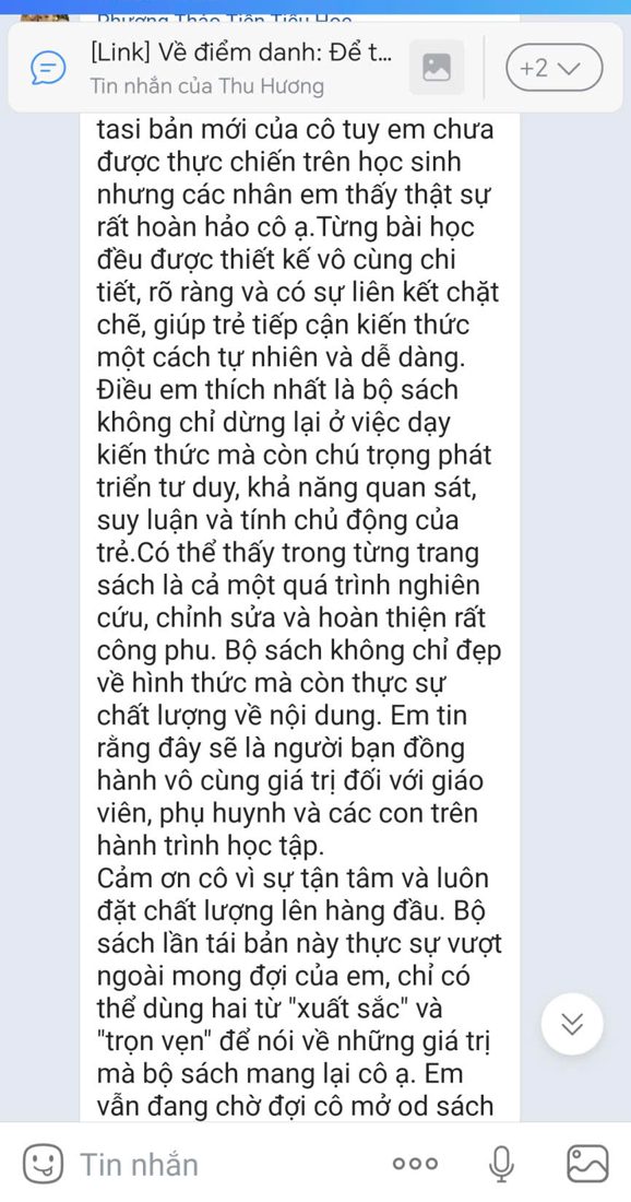 Tin nhắn Zalo: Phương Thảo, giáo viên Tiền tiểu học